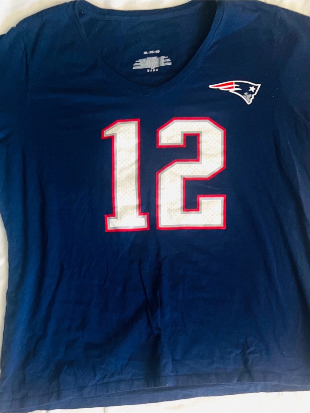 Fanatics Navy New England Patriots No. 12 Short Sleeve Tee